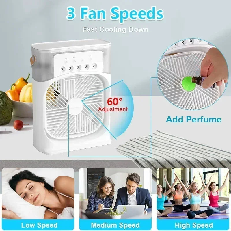 3 In 1 Fan Air Conditioner, LED Light & Portable Humidifier.